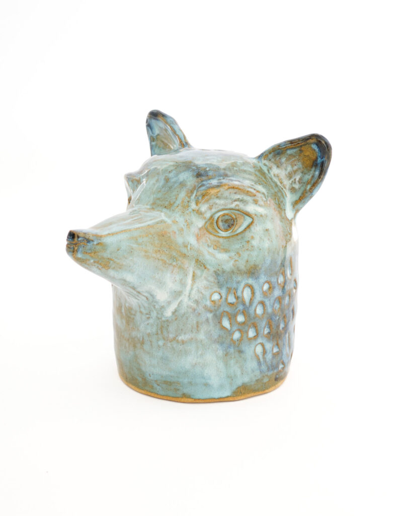 Fox head in textured blue and brown glazes