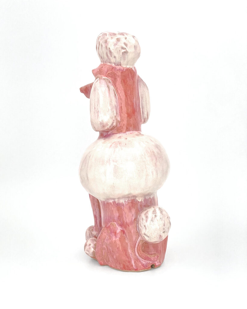 Poodle in mottled pink glaze, detail of the back