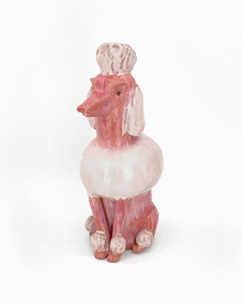 Poodle in mottled pink glaze 